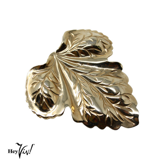 Vintage Gold Metal Detailed Leaf Pin Large Statement Brooch 2.75" - Hey Viv - Picture 1 of 7